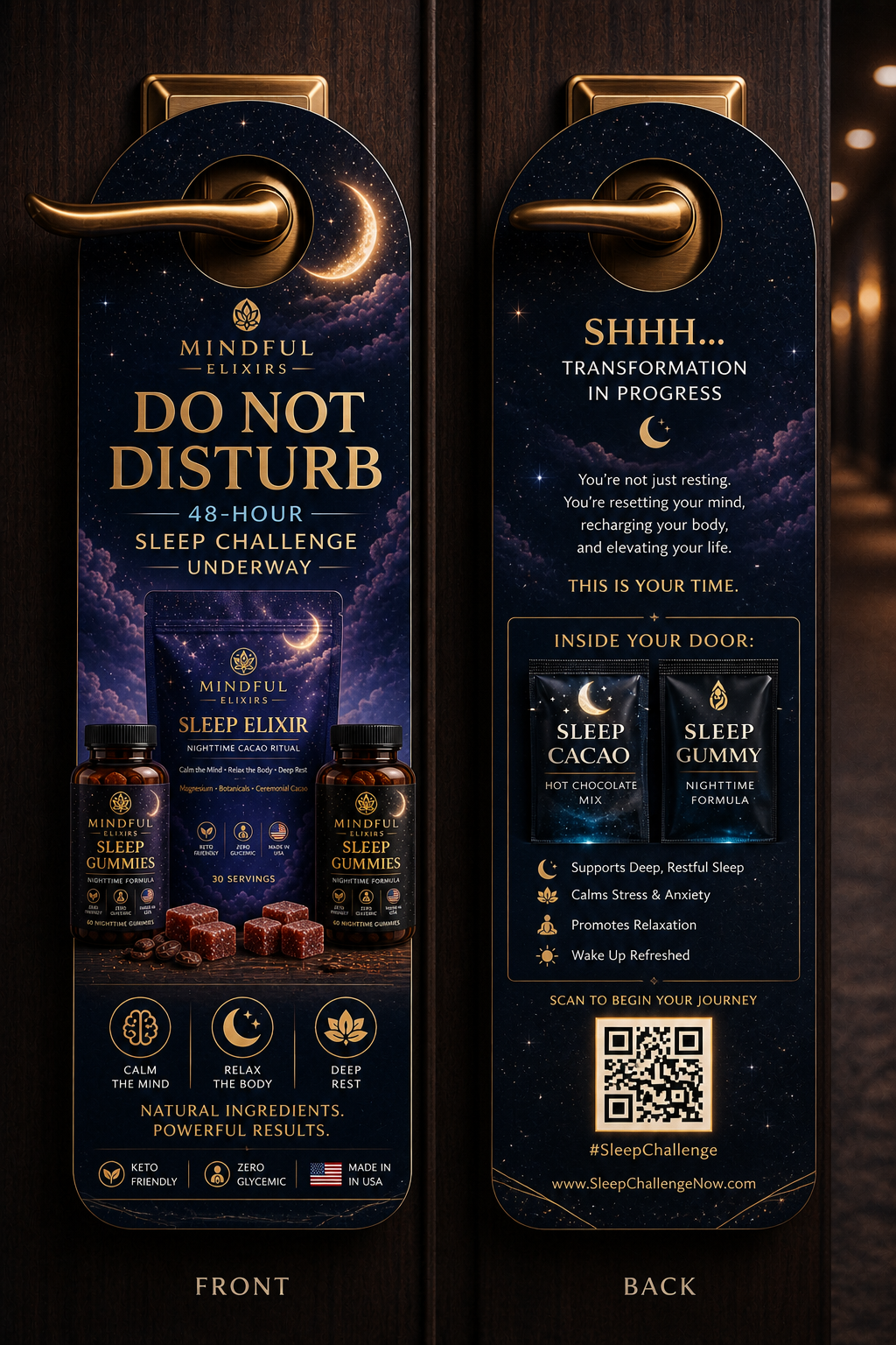 The 48-Hour Sleep Challenge Kit with door hanger and sample sachets